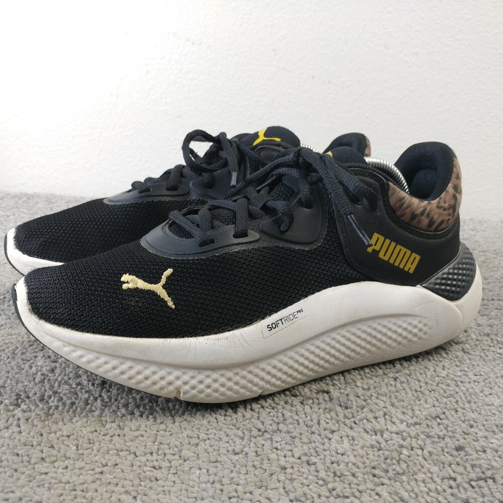 PUMA Softride Pro Safari Glam Sneakers Womens Size 7.5 Shoes Black Low Top
